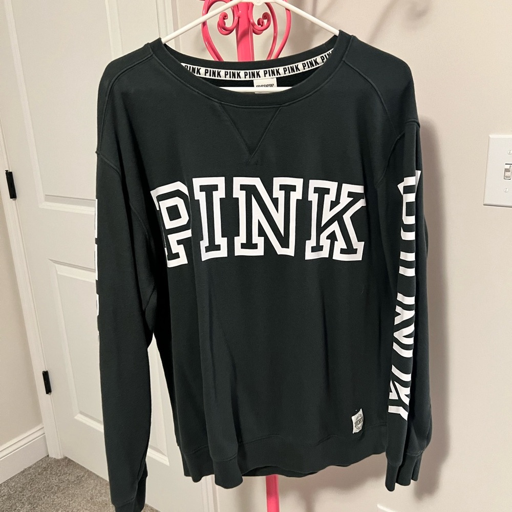 Victoria's Secret White and Green Long Sleeve Crew Neck Sweatshirt